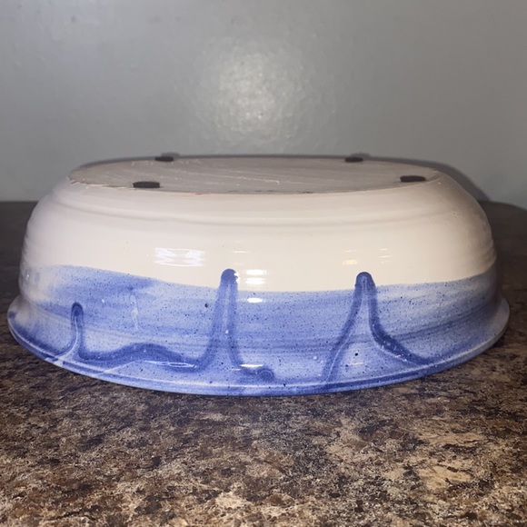 Vintage 1990 Ceramic Pottery White/Blue Glazed Drip Design Chip/Dip Large Bowl - Picture 12 of 12